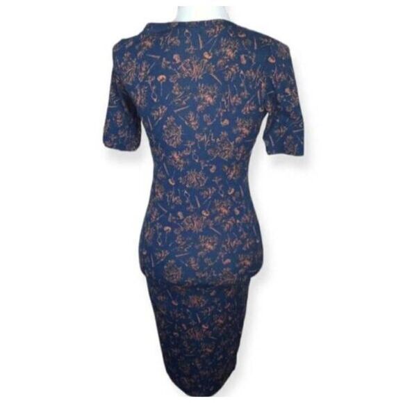 LULAROE NAVY & TAN FLORAL BODYCON DRESS SZ.XXS EUC - Picture 6 of 8
